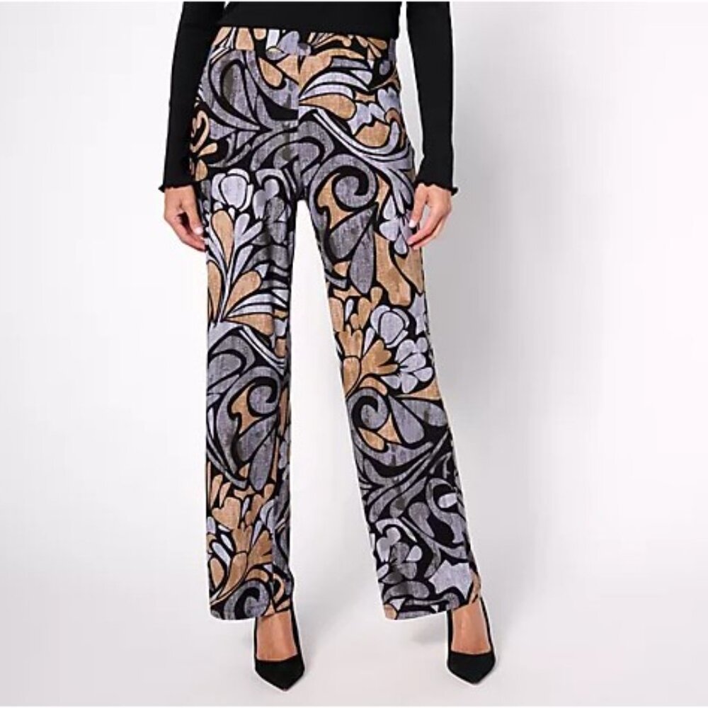Dennis Basso Regular Printed Knit Full Length Pull-On Pants- Neutral - XX Small